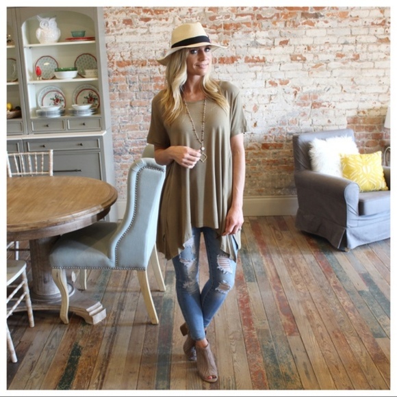 Olive Short Sleeve Asymmetrical Tunic - Picture 3 of 4